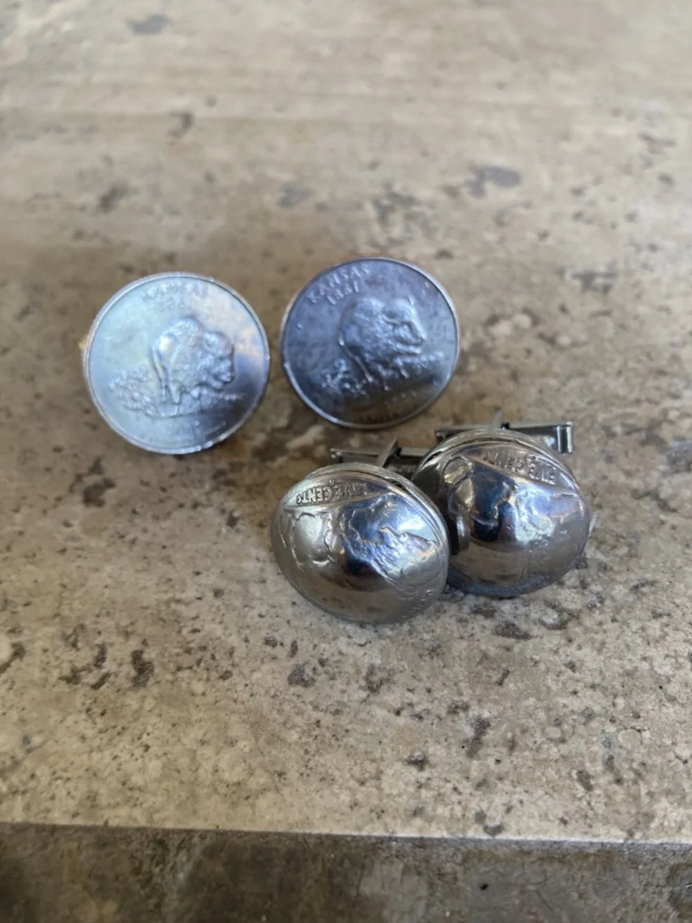 Two Pairs Buffalo Coin Cufflinks Kansas State  Quarter & 1925 Original